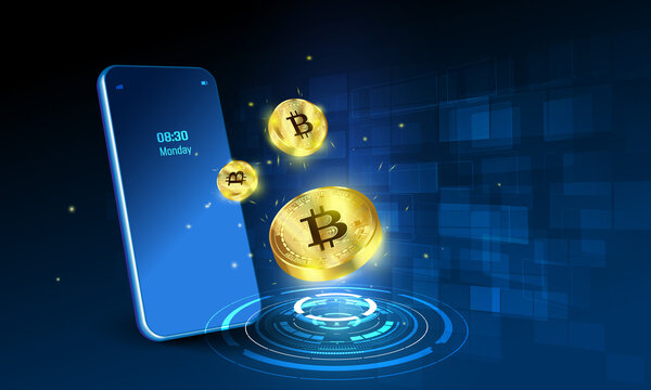Cripto currency, Bitcoin Crypto on Mobile. Banner Vector