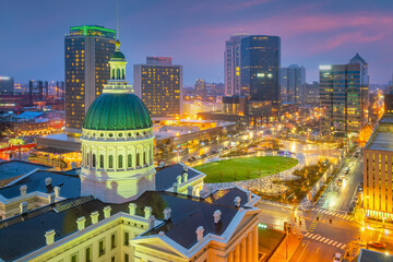 Downtown St. Louis city skyline cityscape of  Missouri in USA