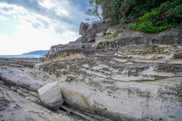 竜串海岸の風や波の浸食によって作られた奇岩の情景＠足摺岬、高知