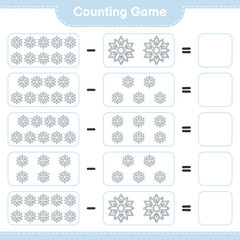 Counting game, count the number of Snowflake and write the result. Educational children game, printable worksheet, vector illustration