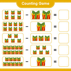 Counting game, count the number of Gift Box and write the result. Educational children game, printable worksheet, vector illustration