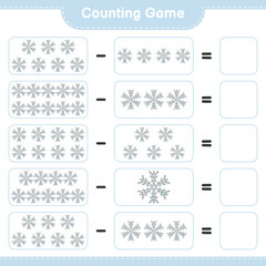 Counting game, count the number of Snowflake and write the result. Educational children game, printable worksheet, vector illustration