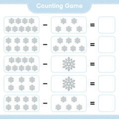 Counting game, count the number of Snowflake and write the result. Educational children game, printable worksheet, vector illustration