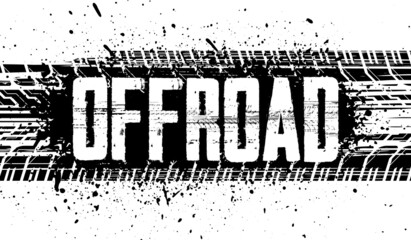 Off-road hand drawn grunge lettering text with Tire tracks. Tire tracks words made from letters. Tire track banner for auto and moto sport - Rally,  offroad, drag racing, motocross and other. Vector © SergeyBitos