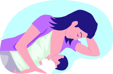 Illustration of a mother breastfeeding her child in colorful colors