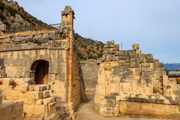 Ruins of ancient Greek-Roman theatre of Myra in Demre, Antalya province in Turkey