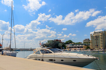 Modern luxury yacht in yacht port in Pomorie, Bulgaria