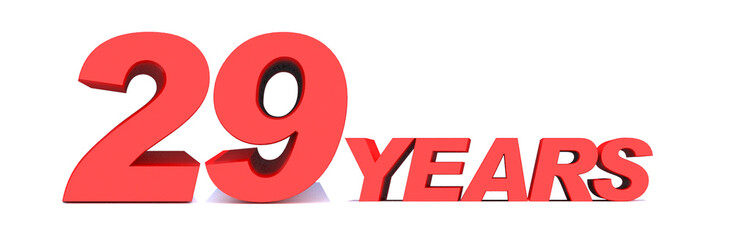 29 YEARS word on white background. 3d illustration