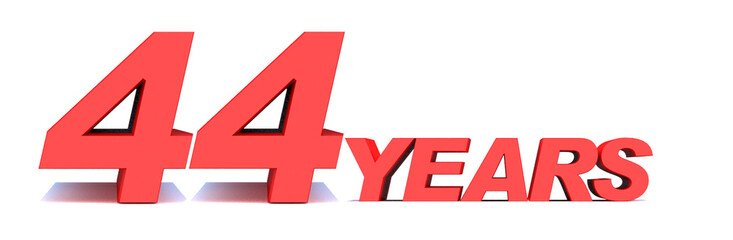 44 YEARS word on white background. 3d illustration