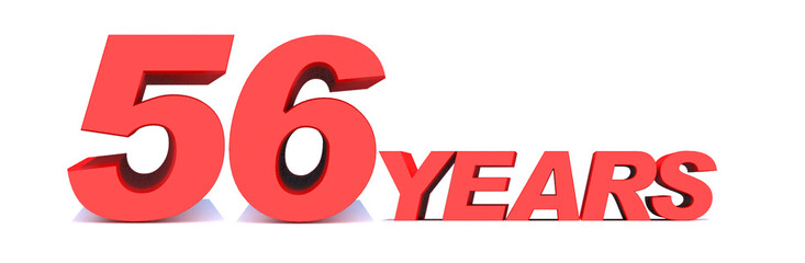 56 YEARS word on white background. 3d illustration
