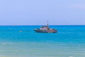 Warship anchored in the Indian ocean near Zanzibar, Tanzania