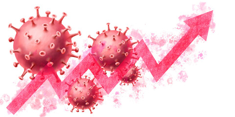 타이포그래피를 활용 가능한 템플릿 공간을 가진 코로나바이러스 질병과 대유행 팬데믹 COVID-19 세포 그림 일러스트레이션. Illustration of coronavirus diseases and pandemic pandemic COVID-19 cells with template space that can utilize typography.