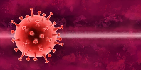 타이포그래피를 활용 가능한 템플릿 공간을 가진 코로나바이러스 질병과 대유행 팬데믹 COVID-19 세포 그림 일러스트레이션. Illustration of coronavirus diseases and pandemic pandemic COVID-19 cells with template space that can utilize typography.