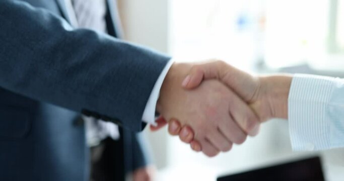 Closeup Of Business Partners Handshake In Office 4k Movie Slow Motion