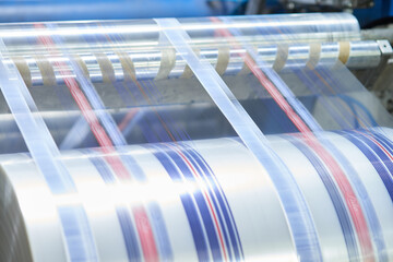 industrial print offset machine printing plastic sheets on a spinning drum