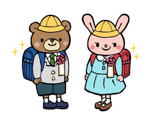 Fototapeta premium 入学式のかわいい手描きイラスト