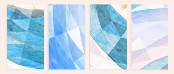 blue and red colors watercolor vector covers with triangle geometric texture set