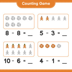 Counting game, count the number of Cookies, Gingerbread Man and write the result. Educational children game, printable worksheet, vector illustration