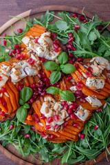 salad with baked pumpkin and feta cheese