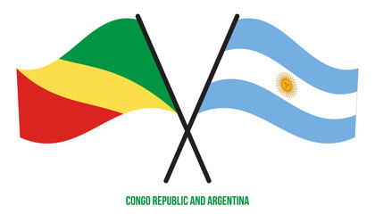 Congo Republic and Argentina Flags Crossed And Waving Flat Style. Official Proportion. Correct Color