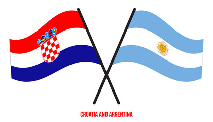 Croatia and Argentina Flags Crossed And Waving Flat Style. Official Proportion. Correct Colors.