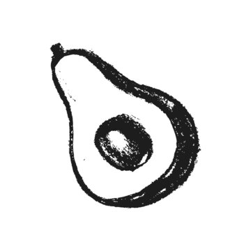Avocados drawing in pencil hand-drawn style. Green avocado illustration. Avocado oil icon. Vegan restaurant logo, vegetarian symbol. Organic food sign. Cartoon vegetable. Vector sign avocados isolated
