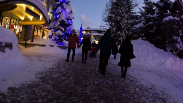 Winter Resort At Night Time Lapse During Christmas