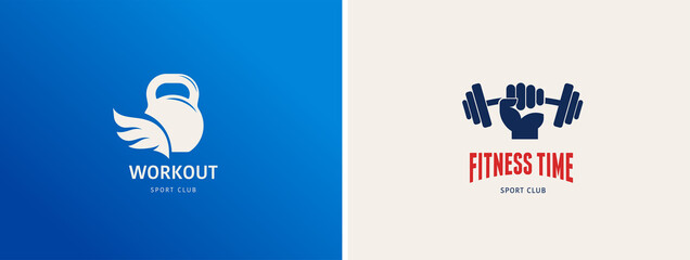 Plakat Fitness, Gym, workout and personal trainer logo. Trendy modern style symbol and icon