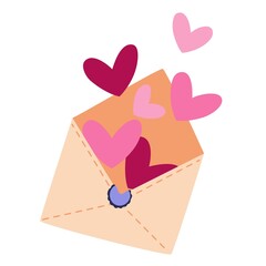 A romantic message in an envelope for Valentine's Day. Vector illustration in a flat style. Love letter with hearts