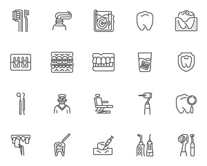 Oral health line icons set