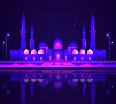 Glowing mosque premium vector illustration