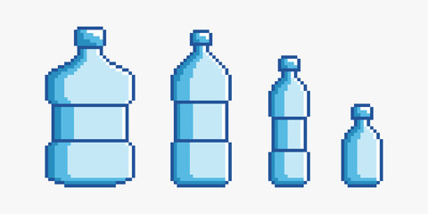 Plastic bottles in pixel art style