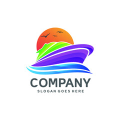 Gradient sail boat logo design in vector