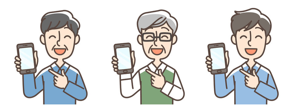スマートフォンを指差している男性セット