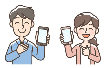 スマートフォンを使っている男女