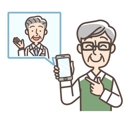 スマートフォンで診察を受けている男性