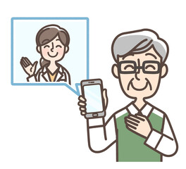スマートフォンで診察を受けている男性