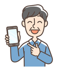 スマホを指差している男性