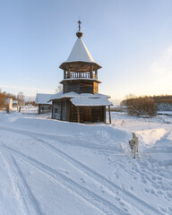 Wooden chapel in the village of Voroniy Island. Republic of Karelia