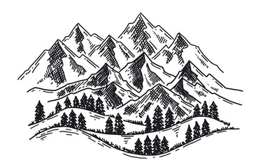 Landscape mountains. Hand drawn illustration.	
