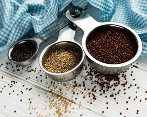 Red, black and white quinoa seeds