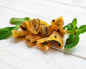 Slices of dried passion fruits