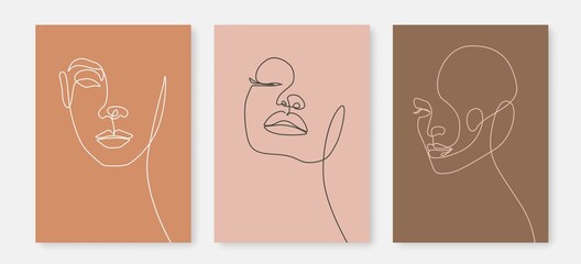 Women Faces Line Drawing Set. Abstract Female Head Modern Line Art Drawing for Wall Decor, Prints, Posters. Woman Line Art Set. Abstract Female Bedroom Decor Face Print. Vector EPS 10