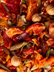 Mixed spice with barberry isolated on white background. Top view. Spice mix for pilaf