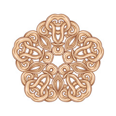 Interlacing circular abstract ornament in the medieval, romanesque style. Mandala. Element for design.