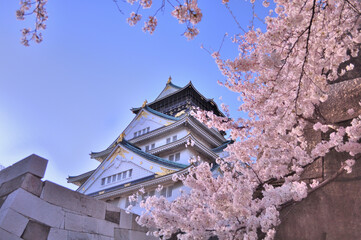 大阪城と桜と青空