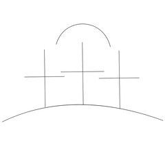 Fototapeta premium Golgotha hill Jesus Christ crucified line drawing vector illustration