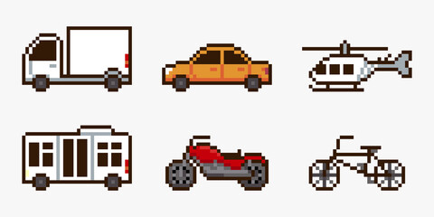 Set of vehicles pixel art