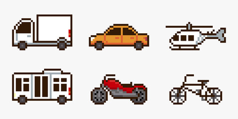 Fototapeta premium Set of vehicles pixel art
