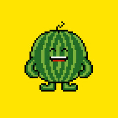 Pixel art watermelon character 